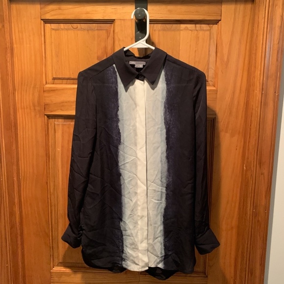 Vince Vertical Dip Dye 100% Silk Button Down Size 4 - Picture 2 of 7